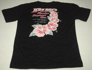 「Piko」HawaiianLongboardWearTシャツ(黒,ピンク柄,150)。
