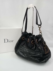 Dior ディオール カナージュ 巾着 ショルダーバッグ レザー ブラック