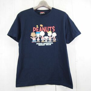 カンタベリー×ピーナッツ canterbury×PEANUTS ラグビー日本代表 桜ロゴ 半袖プリントＴシャツ(M)ネイビー