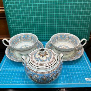 WEDGWOOD ウェッジウッド シュガーポット カップ ソーサー フロレンティーンターコイズ Wedgwood ターコイズ 売り切り