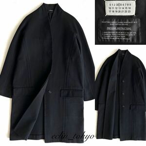 【E2586】希少品！Martin Margiela マルタンマルジェラ vintage《着物風デザイン》襟高 シルエット ロング コート 黒 KIMONO アーカイブ品