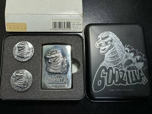 【希少】ZIPPO ゴジラ GODZILLA 1994年製 メタル貼り ゴジラメタルボタンセット Sイブシ 東宝 ジッポ