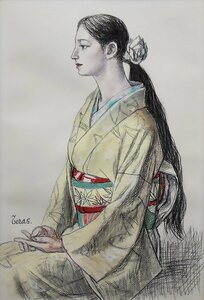 芸術院会員で女性の内面を描き続けました。　寺島龍一 　「婦人像」　パステル画　　【実績と信頼・正光画廊・5000点出品中】