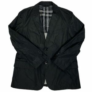 仙11 BURBERRY テーラードジャケット ナイロンジャケット ブレザー 38サイズ 長袖 ブラック系 裏地チェック バーバリー メンズ 黒