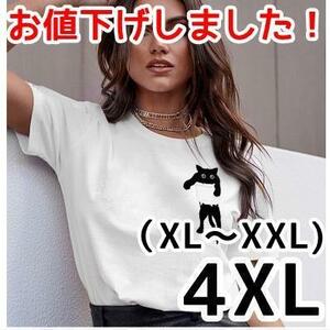 セール XL XXL 白 胸ポケット 猫 黒猫 だらん ニャンコ 半袖 Tシャツ