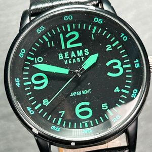 BEAMS ビームス HEART ハート KTL-0908 腕時計 クオーツ アナログ ブラック×グリーン文字盤 レザーベルト 新品電池交換済み 動作確認済み
