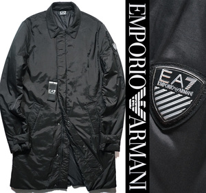 新品【アルマーニ ARMANI 】EA7/高級感と清潔感を併せ持つ洒脱な佇まい/シルク触感/艶を纏った中綿入りステンカラーコートS/S-M相当/D