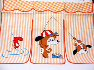 昭和レトロポップ暖簾 犬ファンシーのれんオレンジ 当時物、未使用品デッドストック品／わんちゃんドッグ