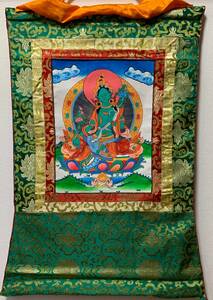 ◆グリーンタ－ラ（緑多羅菩薩）タンカ／仏画／曼荼羅／チベット