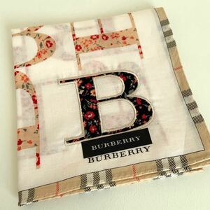 未使用 BURBERRY バーバリー 大判ハンカチ 綿100% 日本製 花柄 刺繍 約48×50cm レディース ハンカチ ブルーミング中西