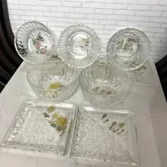 季節の草花 ガラスのボウル プレートセット 小鉢 銘々皿 角皿 昭和レトロ