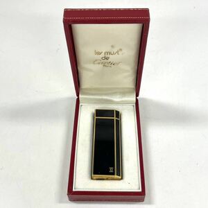 【3T49】 1円スタート Cartier カルティエ ガスライター ブラック×ゴールドカラー 箱付き 喫煙具 