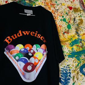 バドワイザー リプリント Tシャツ 半袖 メンズ 新品 個性的 夏 XL ブラック ビリヤード メンズ ティシャツ レトロ