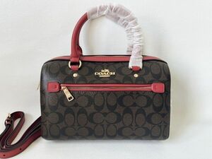 コーチ COACH ハンドバッグ ショルダー 2WAY レディース PVCレザー レッド/ブラウン 保存袋付き 新品未使用