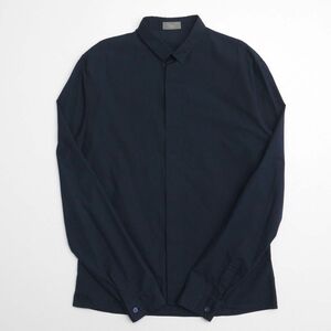 GP5736▽イタリア製 Dior/ディオール オム メンズ38 長袖 比翼 コットンシャツ ソリッドシャツ ネイビー系