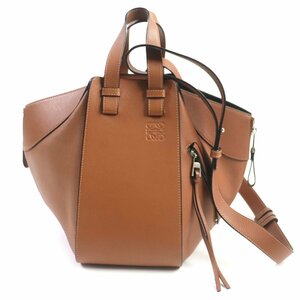 極美品▼ロエベ ハンモック スモール レザー TAN タン アナグラム刻印 2WAY ハンドバッグ ショルダーバッグ ブラウン 袋付き レディース