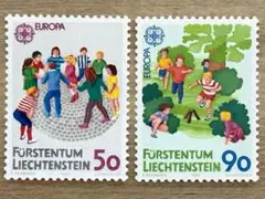 外国切手　リヒテンシュタイン　子供たちの遊び　2種完未使用