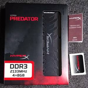 【中古】DDR3メモリ 32GB(8GB4枚組) Kingston HyperX PREDATOR HX321C11PB3K4/32 [DDR3-2133 PC3-17000]