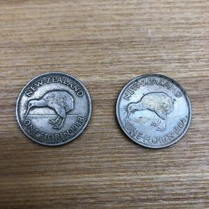ニュージーランド　1フローリン硬貨　1948年　1964年　ジョージ6世　エリザベス２世　sk40