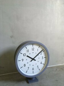 現地蒐集 フランスアンティーク デッドストック 両面時計 灰色系 シンプル 置き時計 壁掛け時計 2612kizYK
