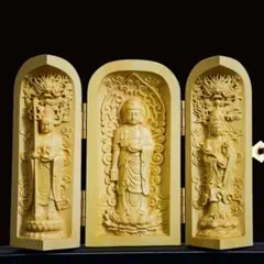 柘植木彫仏像 婆娑三聖 開閉式筒型