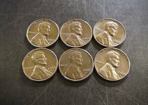 1セントコイン 1960～1969年の6枚セット D刻印 送料無料　（13094）リンカーン USA お金 貨幣 硬貨 ペニー アメリカ　　