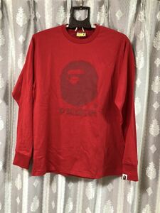 a bathing apeロンT 赤長袖Tシャツ BAPEシャツ　　未使用Mサイズ　日本製　エイプ　ビッグロゴ