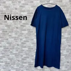 Nissen ニッセン【M】ロングワンピース フレア  ゆったり カジュアル 紺