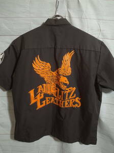 Langlitz Leathers ラングリッツレザー イーグルプリント 半袖 ワークシャツ L グレー 