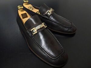 美品 使用回数少 グッチ 41.5E GUCCI ホースビット スクエアトゥ ソフトドレスローファー 濃茶 8480