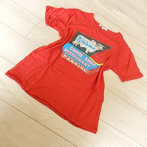 R724 BASE-T ベース Tシャツ カットソー 半袖 M 赤系 レッド系 牛 アメカジ トップス 綿100% コットン 