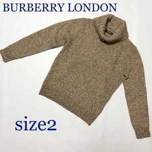 ■美品■BURBERRY LONDON バーバリーロンドン　ウール/シルク混　タートルニット ラメ　size2(Mサイズ相当) 三陽商会　ブラウン
