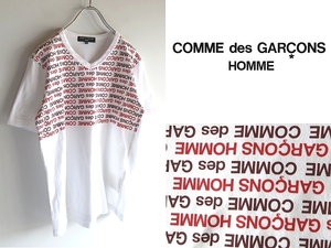 ネコポス対応 COMME des GARCONS HOMME コムデギャルソンオム 2013SS 逆さロゴプリント Vネック Tシャツ カットソー XS 白 PLUS DEUX SHIRT