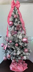 美品 クリーニング作業済み クリスマスツリーセット 180cm 雪付きセットツリー ピンク LEDイルミネーション付 （検527