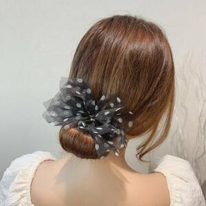 送料無料★即納！お団子ヘアメーカー ヘアアクセサリー ヘアアレンジ お団子 まとめ髮 髪飾り簡単★ドットリボン/ブラック