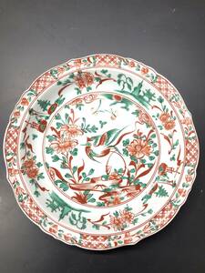 HB413　たち吉 食器 大皿 赤絵花鳥 創作陶芸器 和食器 和 皿 橘吉　直径約31.5ｃｍ 飾り皿