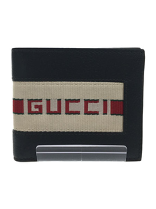 GUCCI◆2つ折り財布/レザー/BLK/メンズ/黒/ライン/箱有/