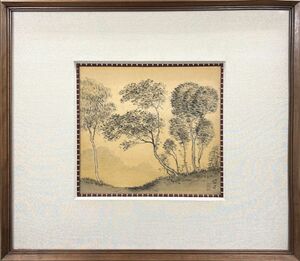 【FCP】 真作保証 岡田三郎助 ３号絹色紙に墨 肉筆画 「風景」 明治美術会会員 帝国芸術院会員 オークション終了日を誤った為再出品