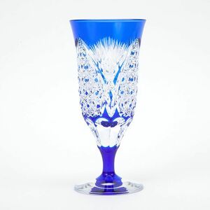 送料無料江戸切子クリスタルガラスピルスナーグラス（瑠璃）ワイングラス 伝統工芸品 酒グラス（193）
