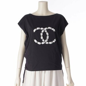 【シャネル】Chanel　21年 クルーズコレクション ココマーク コットン ノースリーブ トップス ネイビー 34 【中古】【正規品保証】206766