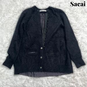 【美品】Sacai luck サカイ アンゴラ ドッキング カーディガン ブラック 上品 バックスリット