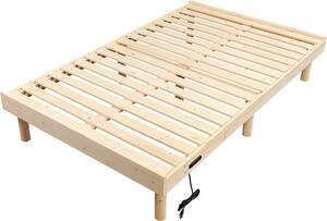 [送料込み]　すのこベッド 100%天然木 ベッドフレーム セミダブルベッド コンセント付き 木製ベッド 高さ調節 脚付き 耐久性 通気性