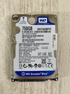 【状態:正常】HDD WDC WD7500BPVT-16HXZT3 750GB 2.5インチ 厚さ9mm