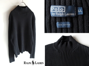 90s-00sビンテージ Polo by Ralph Lauren ポロ ラルフローレン ハイネック タートルネック コットン リブニット LL 紺 大きいサイズ XL