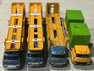 当時物 4set ヨネザワ ダイヤペット MITSUBISHI FUSO TRACTOR TRANSPORTER 三菱 トレーラー 積載車 トランスポーター No12-0352 コンテナ車