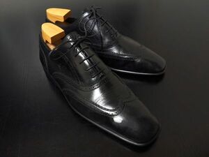 美品 使用回数少 ヴィトン 7.5 LOUIS VUITTON ♯FD0607 ウィングチップ ドレススニーカー 黒 8457