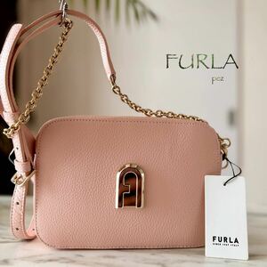 新品未使用 FURLA フルラ レザーショルダーバッグ＊レディース ピンク 牛革 本革 肩掛け 斜め掛け クロスボディ ポシェット 美品