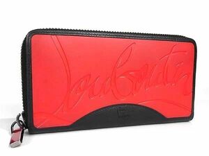 1円 ■新品同様■ Christian Louboutin クリスチャンルブタン パネトーネ レザー ラウンドファスナー 長財布 ブラック系 FA3828