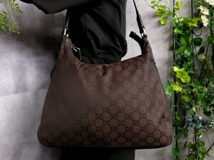 ●美品●GUCCI グッチ●GGナイロンカーフ レザー 本革●ショルダー バッグ●ブラウン●SV金具●イタリア製●肩掛け●B5 収納●Js46790