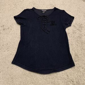 POLO JEANS CO. RALPH LAUREN ラルフローレン 半袖 ポロシャツ カットソー Tシャツ ブラック 編み上げ サイズS